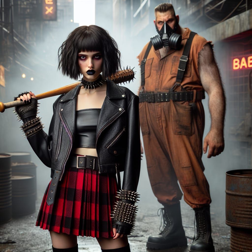 Defiant Woman and Masked Man in Dark Alley