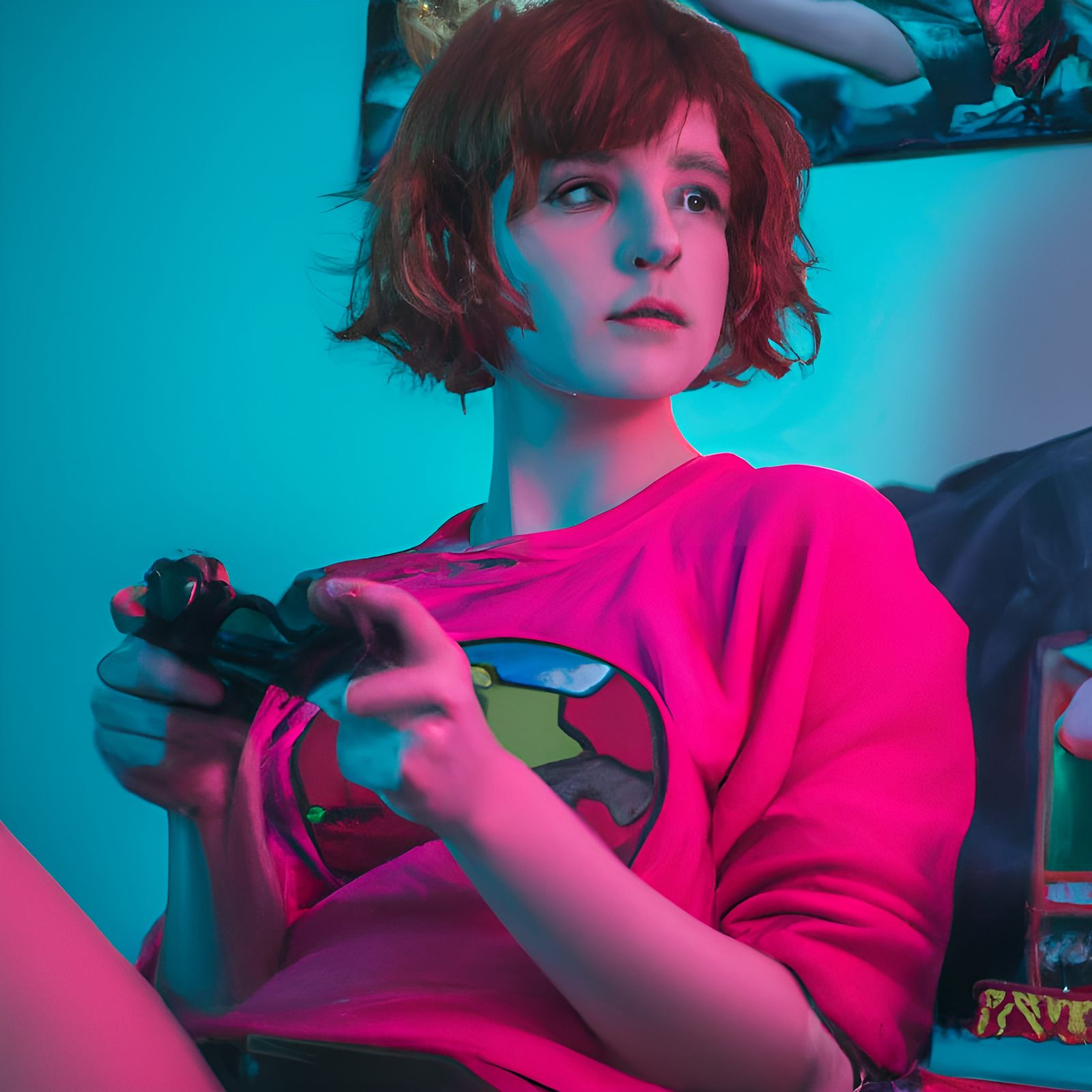 Retro Gaming Girl in Harlem Renaissance Style