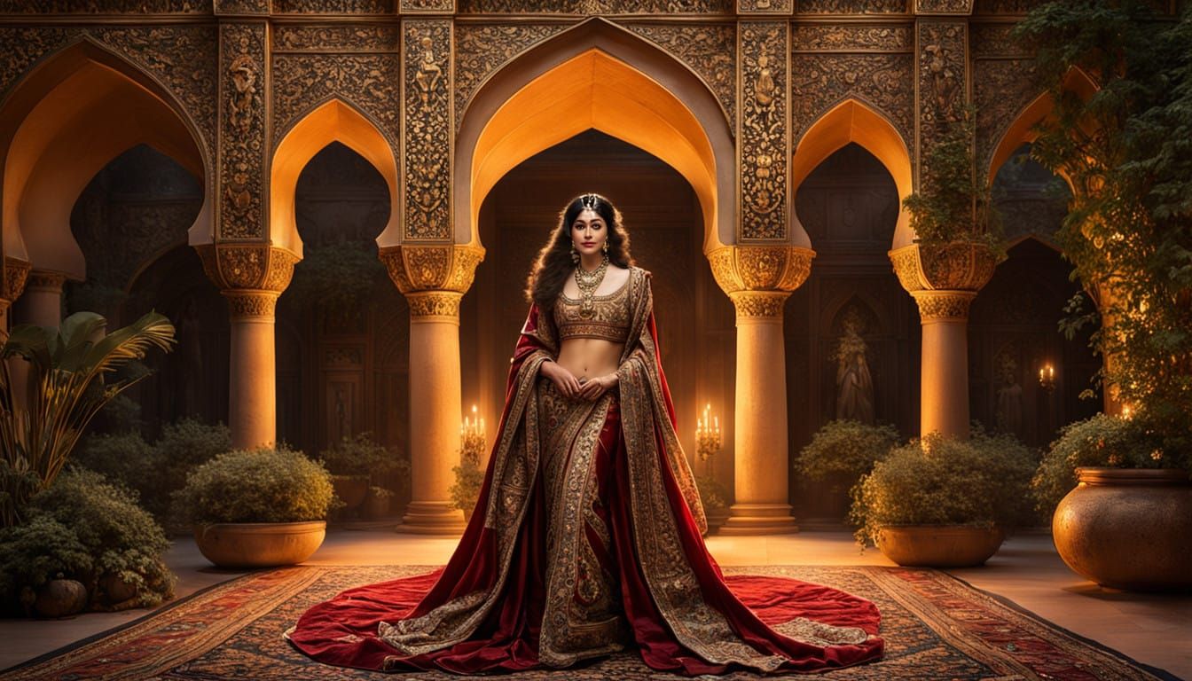 Majestic Persian Noblewoman Surrounded by Splendor