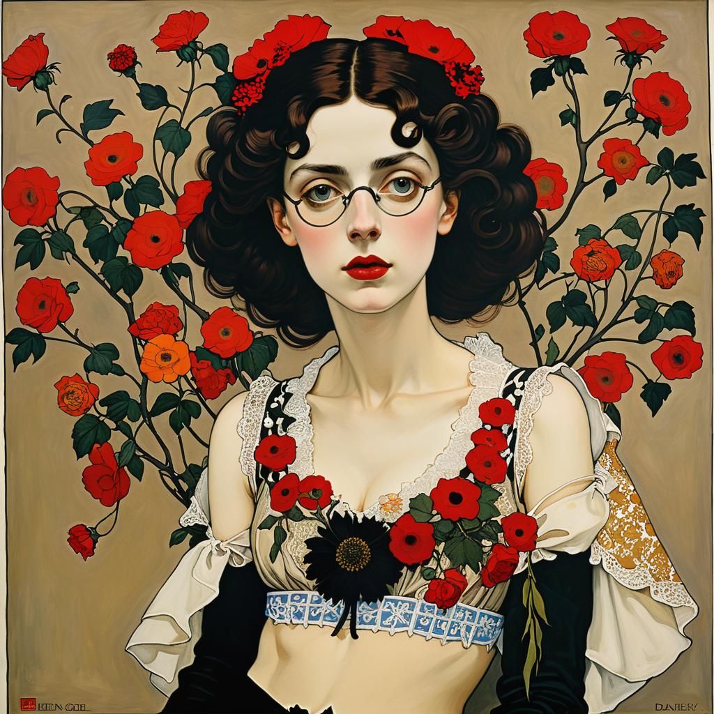 Baroque Woman with Flowers in Expressionist Style