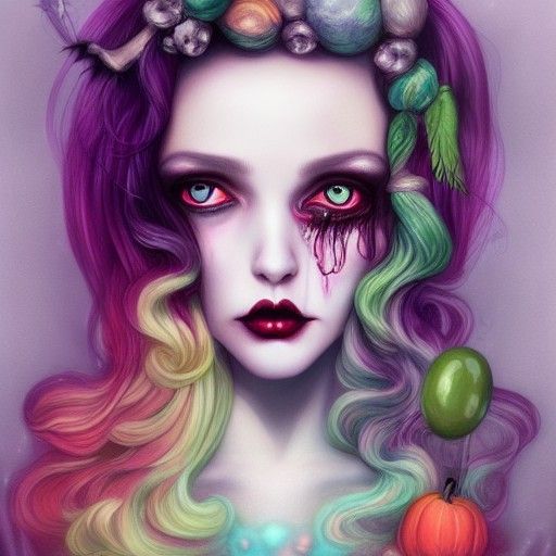 Mysterious Candy Witch Portrait in Halloween Colors