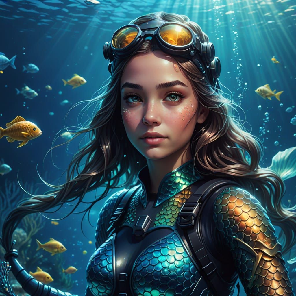 Mermaid Scuba Diver in Vibrant Digital Painting
