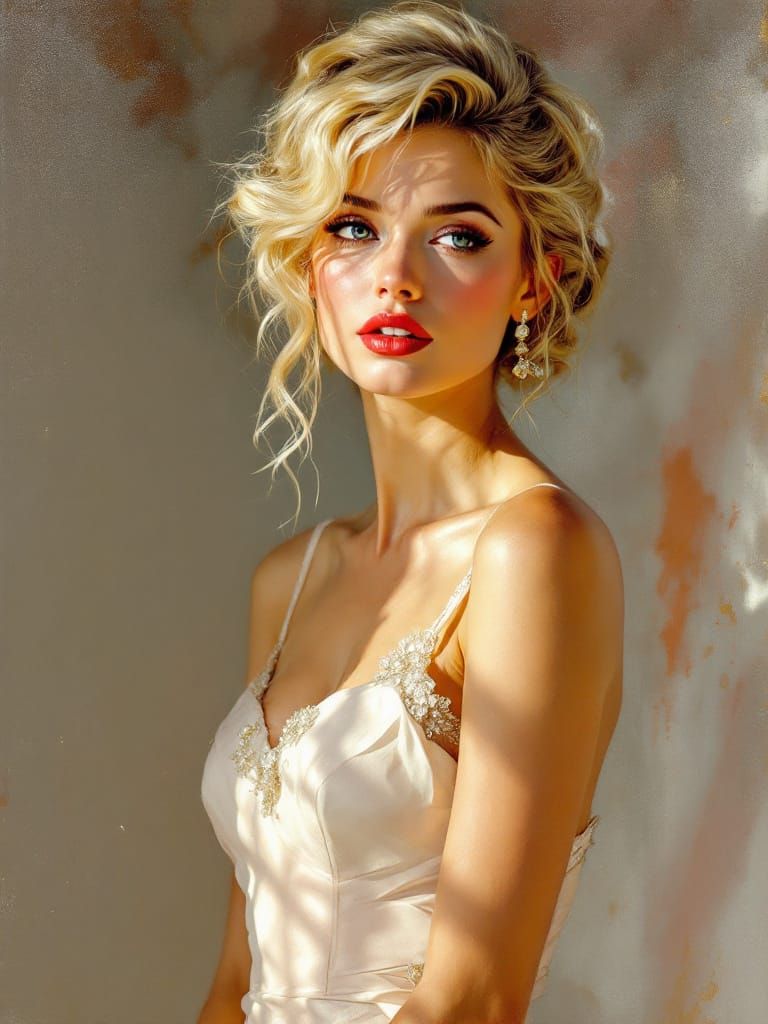 Glamorous Pin-Up Woman in Zorn-Rockwell Style