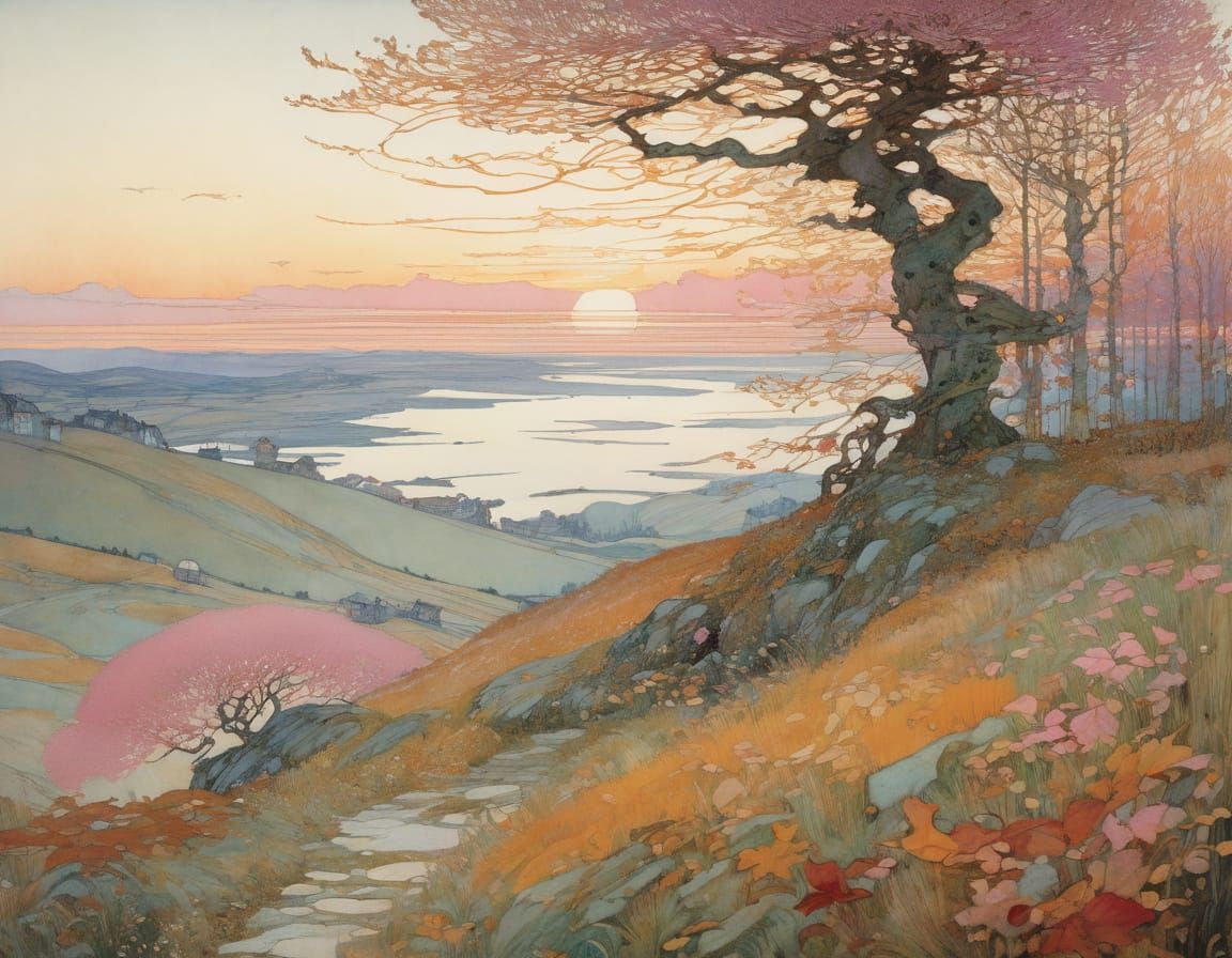 Whimsical Autumn Dreamscape in Watercolor and Impressionist ...