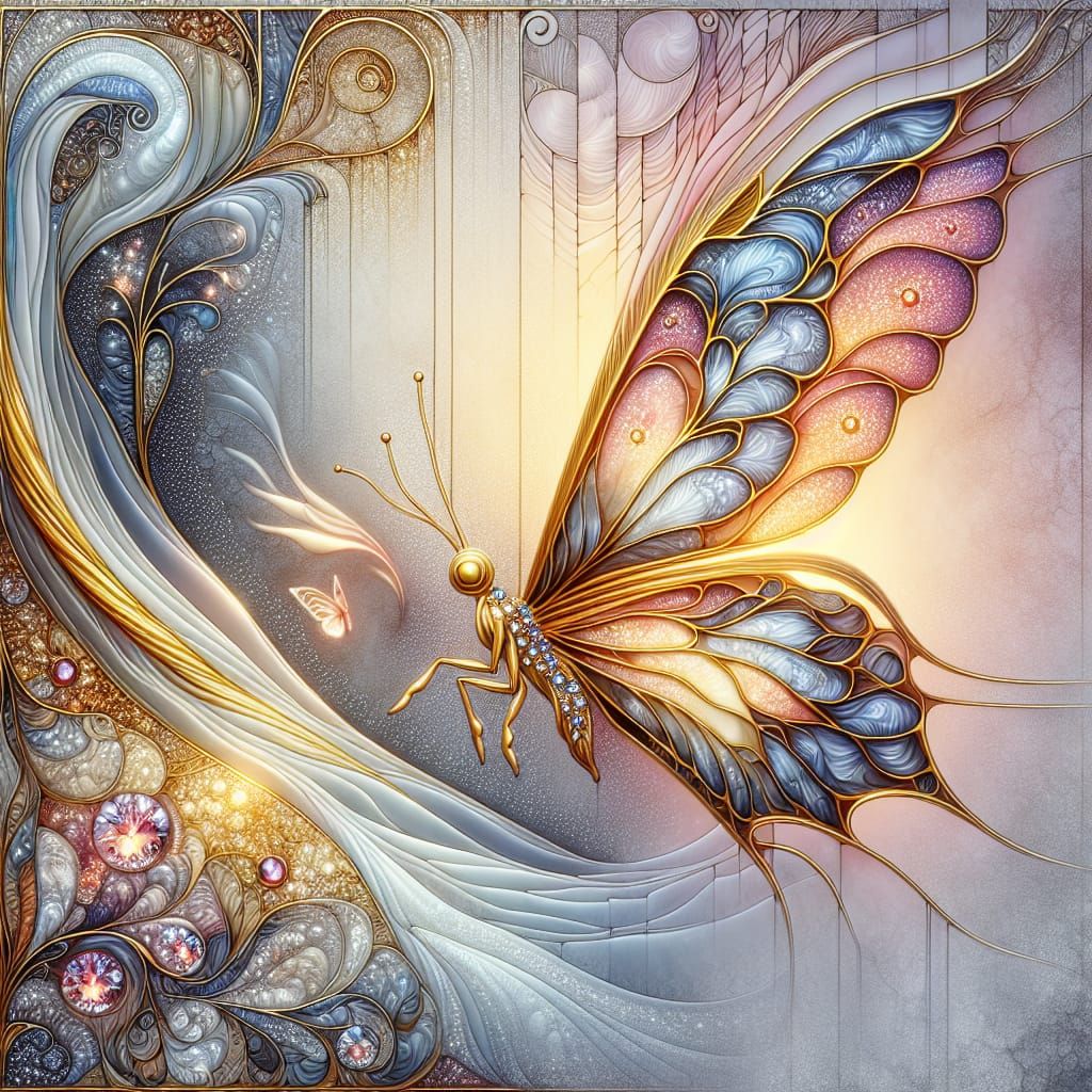 Art Nouveau Butterfly Figurine with Cloisonné Enameling