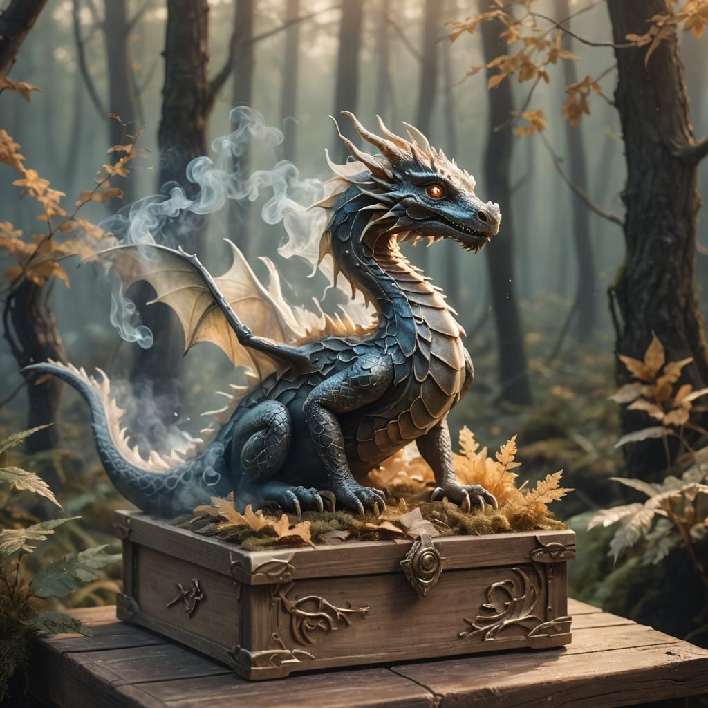 Smoke Dragon in Misty Forest: Fantasy Illustration