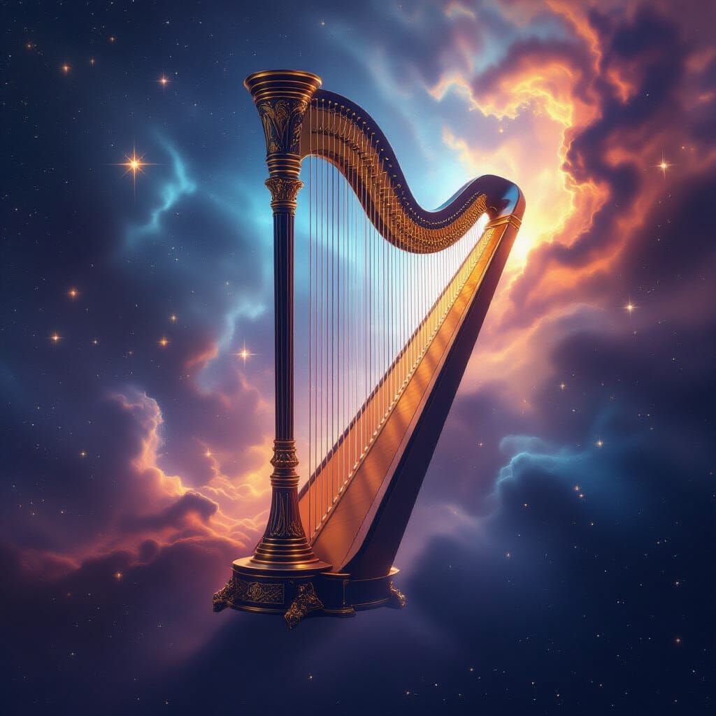 Celestial Harp in Nebula Dreamscape