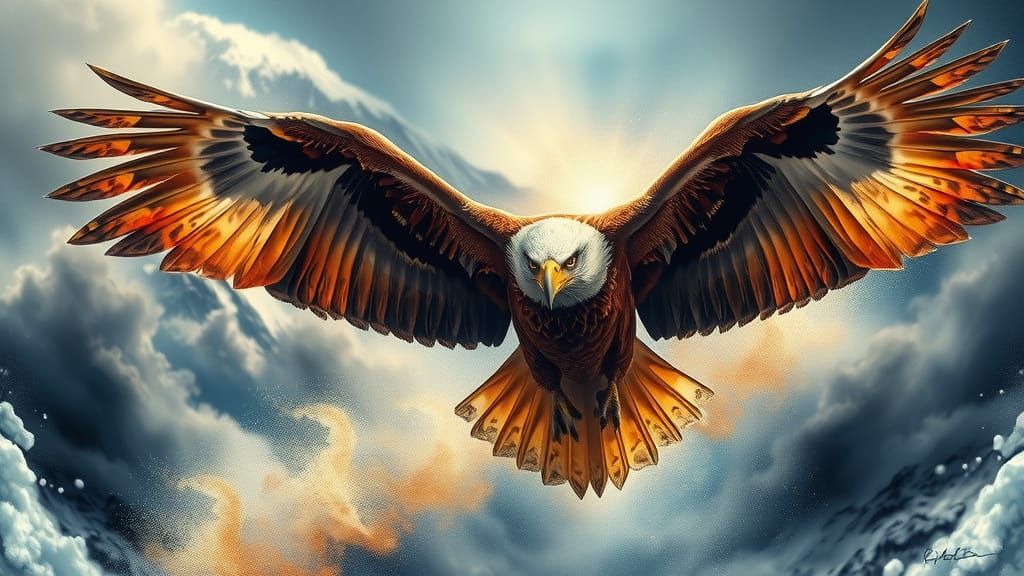 Epic Eagle Soaring Through Turbulent Sky