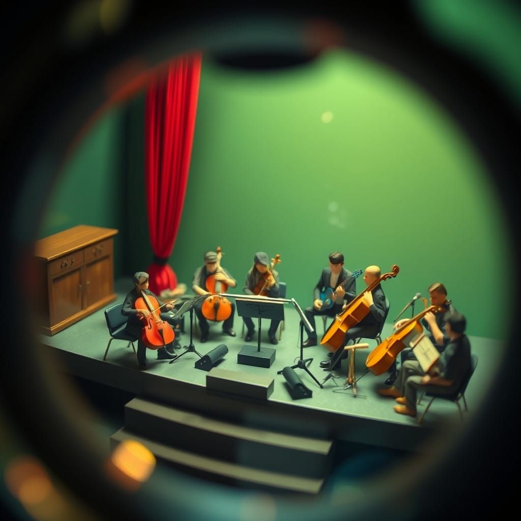 Microscopic Maestros Conducting a Vibrant Surreal Symphony