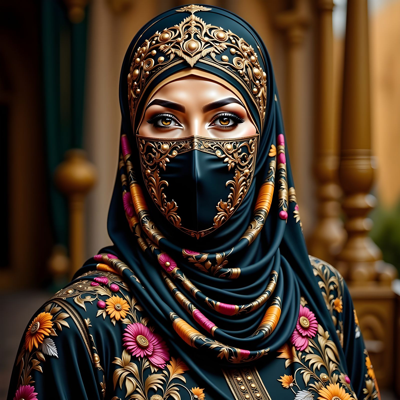 Regal Hijabi Princess in Luxurious Baroque Attire