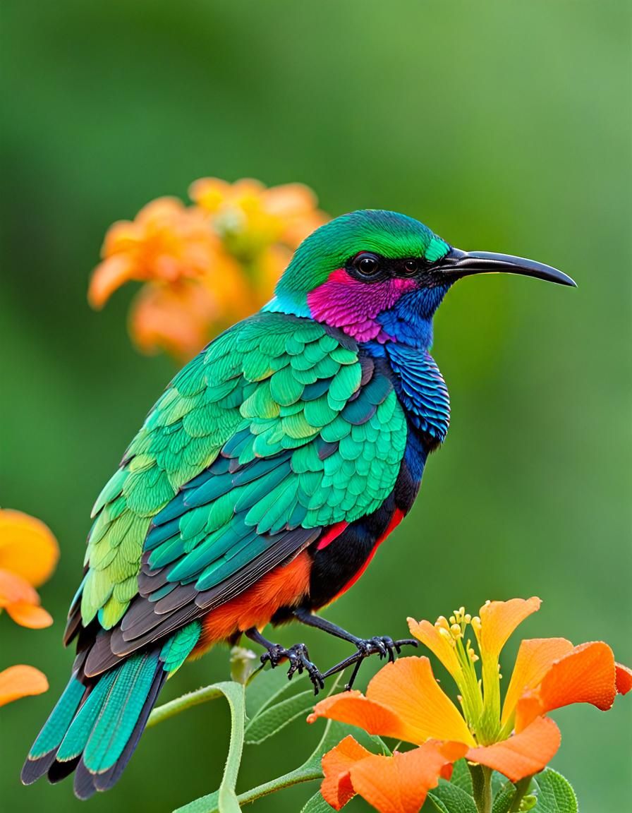 Malachite Sunbird in Natural Colors With Stitched Edges