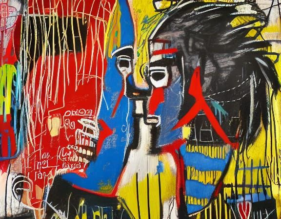 Passionate Kiss in Neo-Expressionist Mixed Media