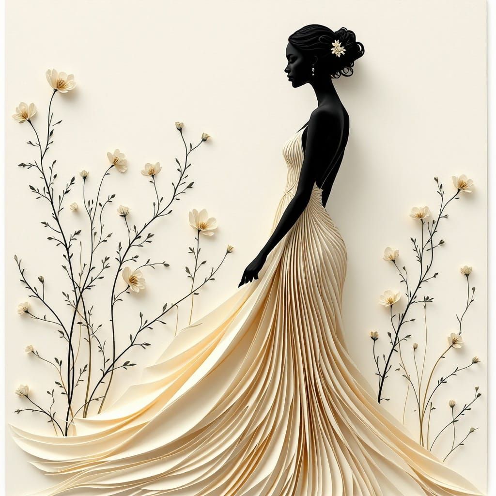 Elegant Paper Queen Amidst Floral Wonders