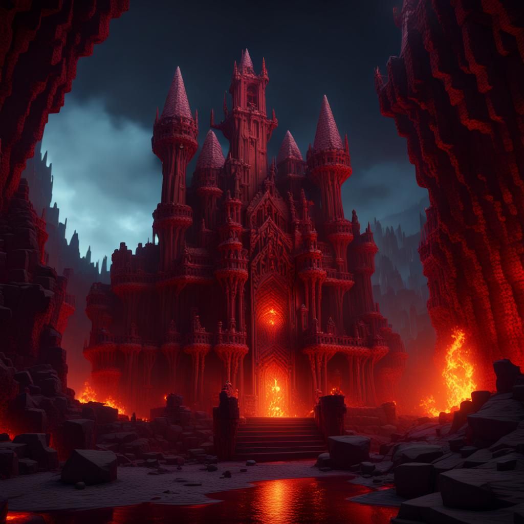 Nether Castle in Minecraft Nether Biome at Night