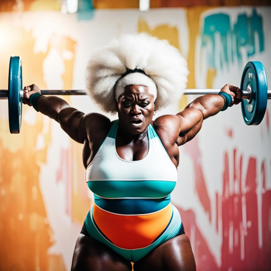 Empowering Plus-Size African Weightlifter Captured in Fitnes...