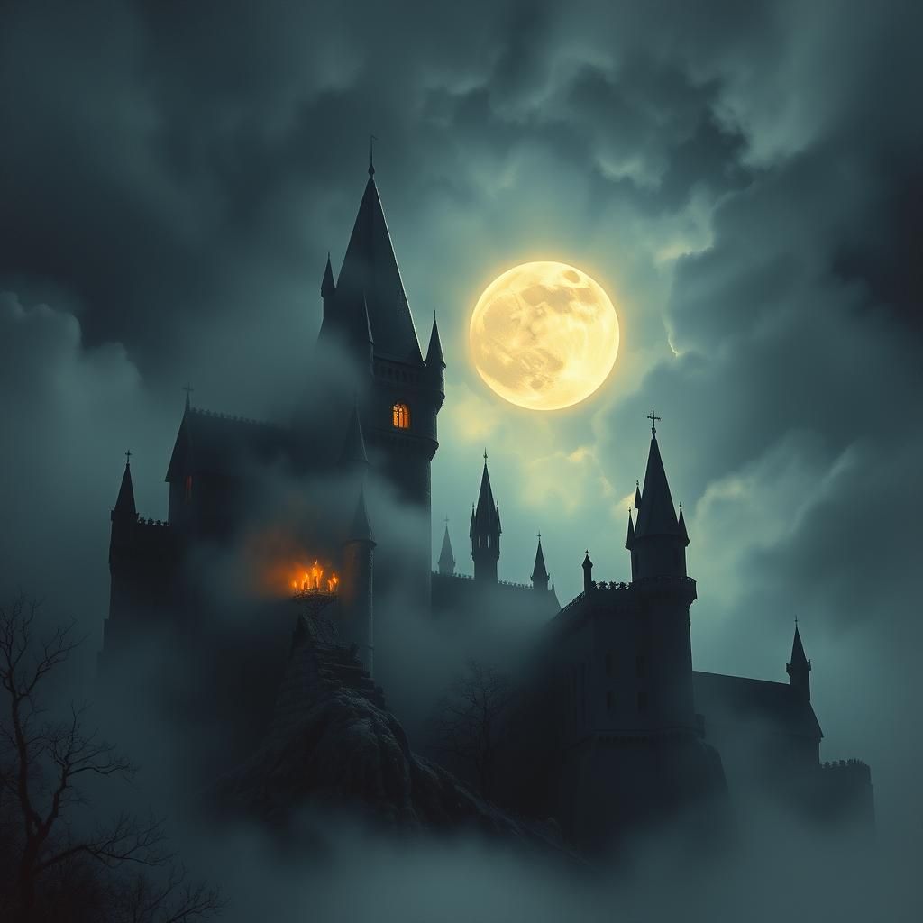 Eerie Dracula's Castle in Beksiński-esque Dark Fantasy