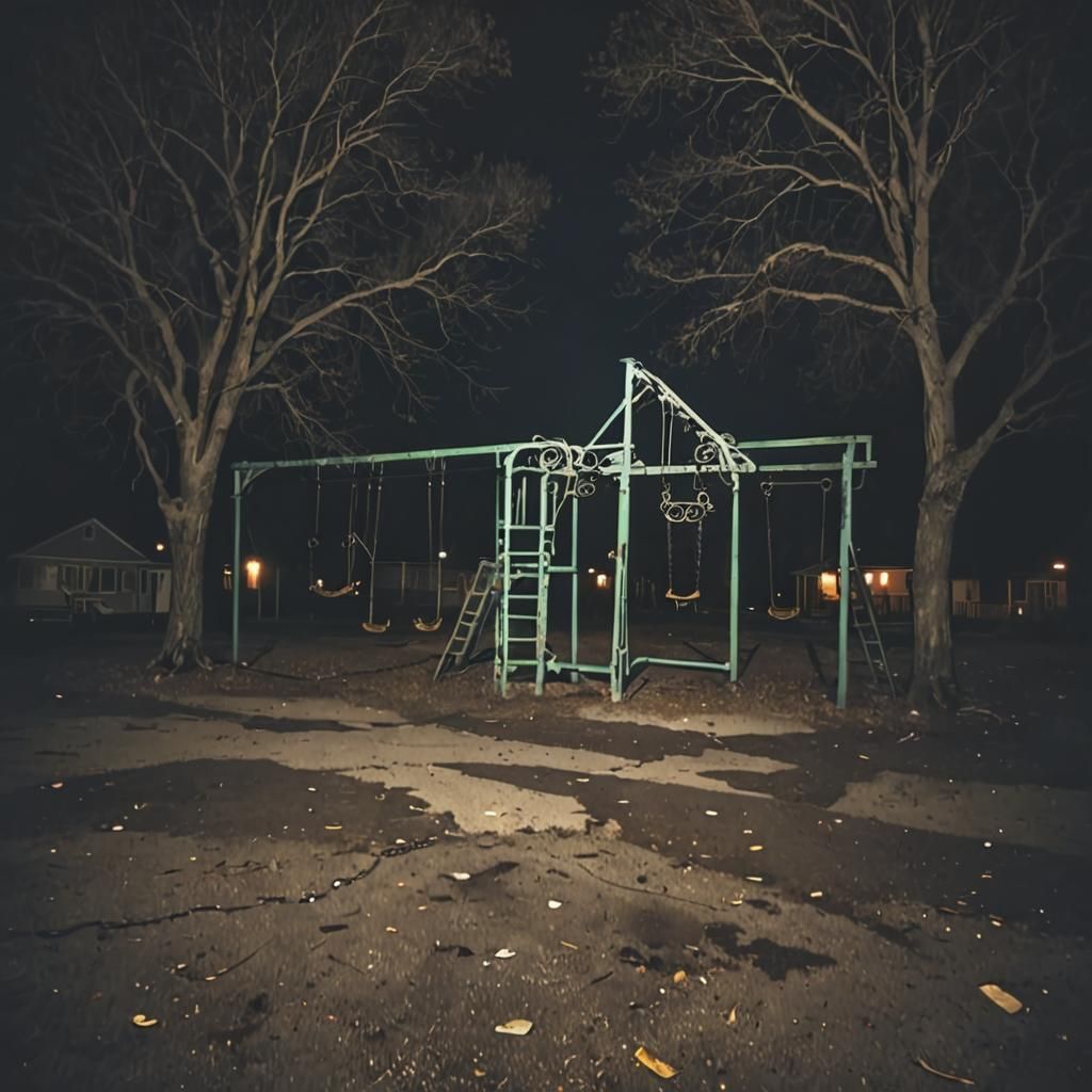 Eerie Abandoned Playground in Film Noir Style