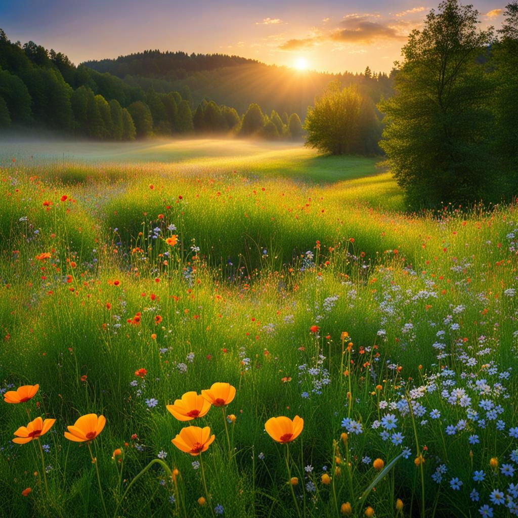 Picturesque Meadow of Wildflowers in Bloom