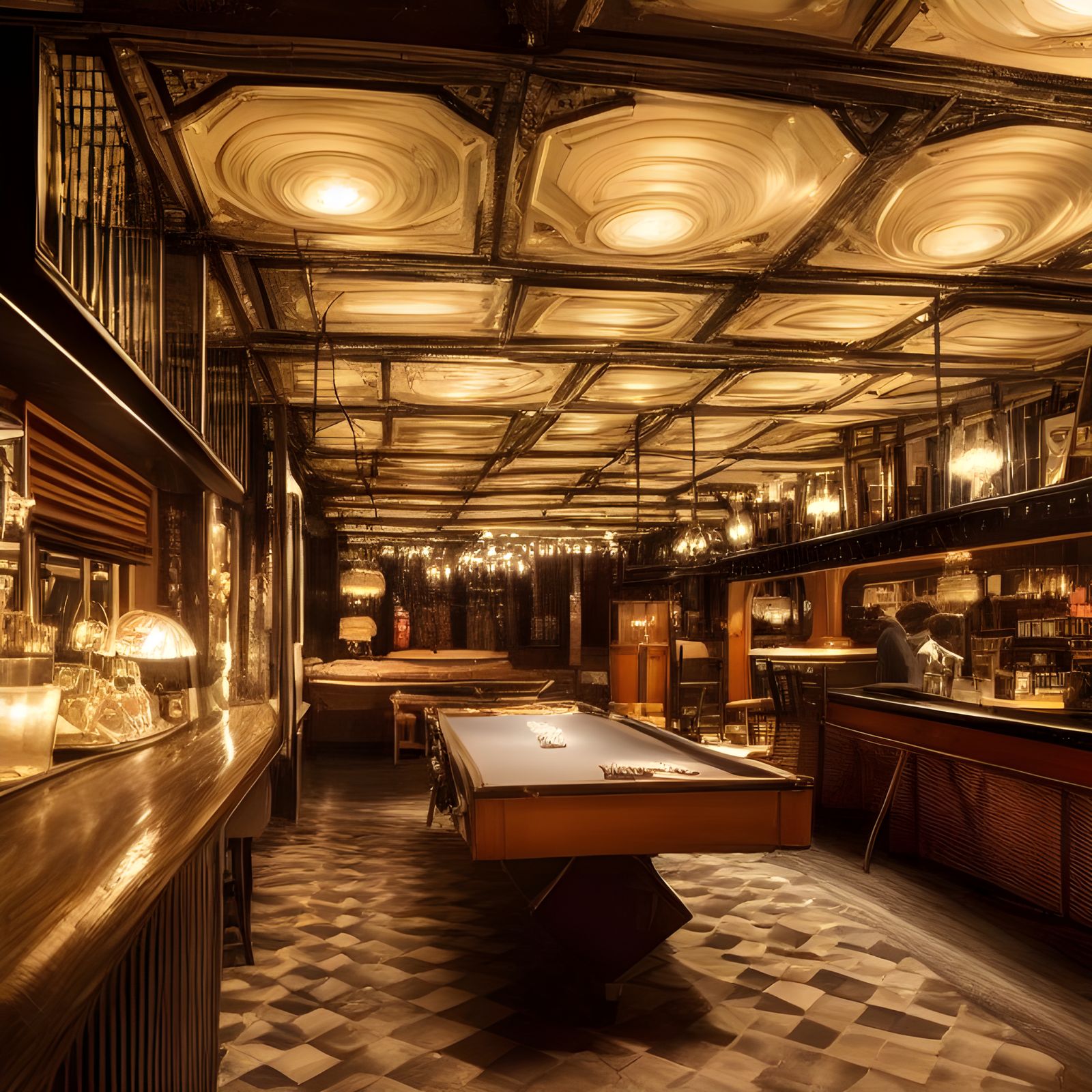 Elegant 1920s Night Cafe in Art Nouveau Style