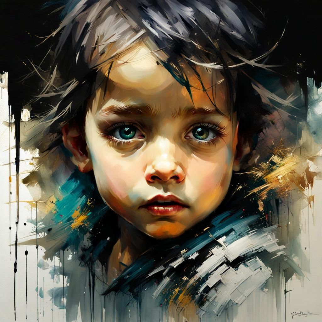 Child on Tire Swing: Expressive Mixed Media Art