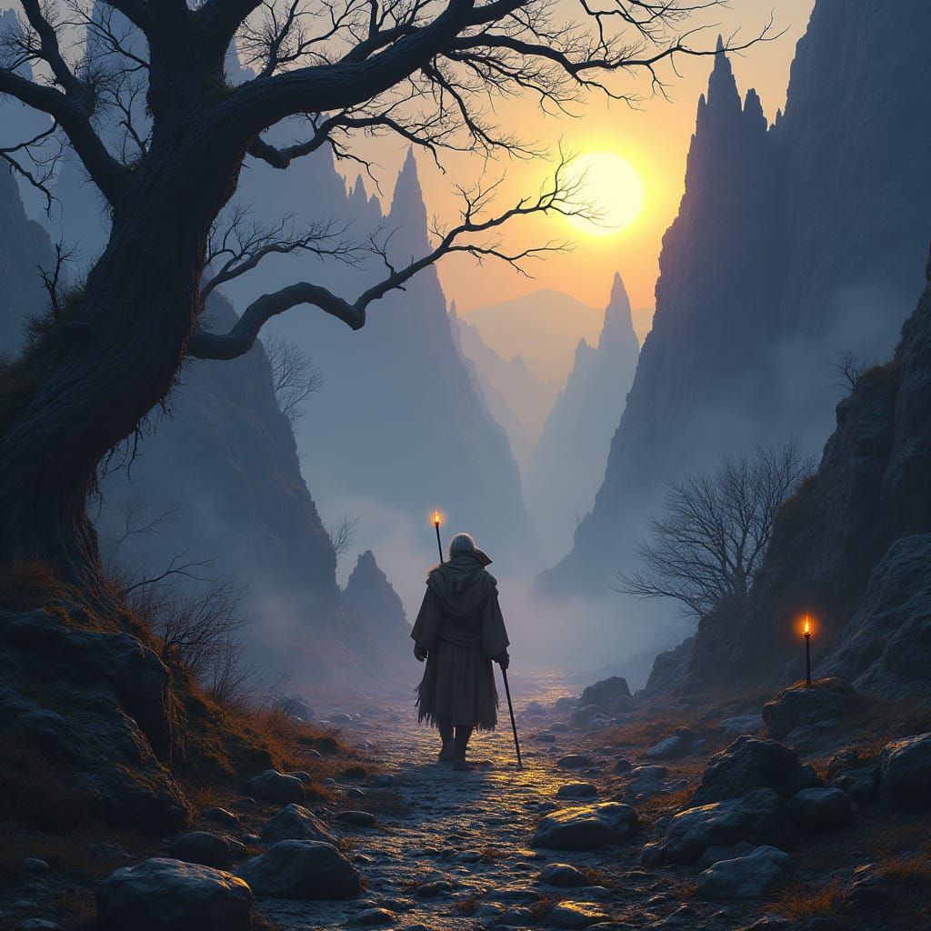 Hero Stands Firm in Dark Fantasy Realm