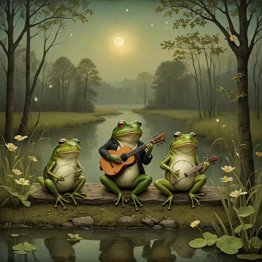 Enchanting Evening Frog Concert Illustration