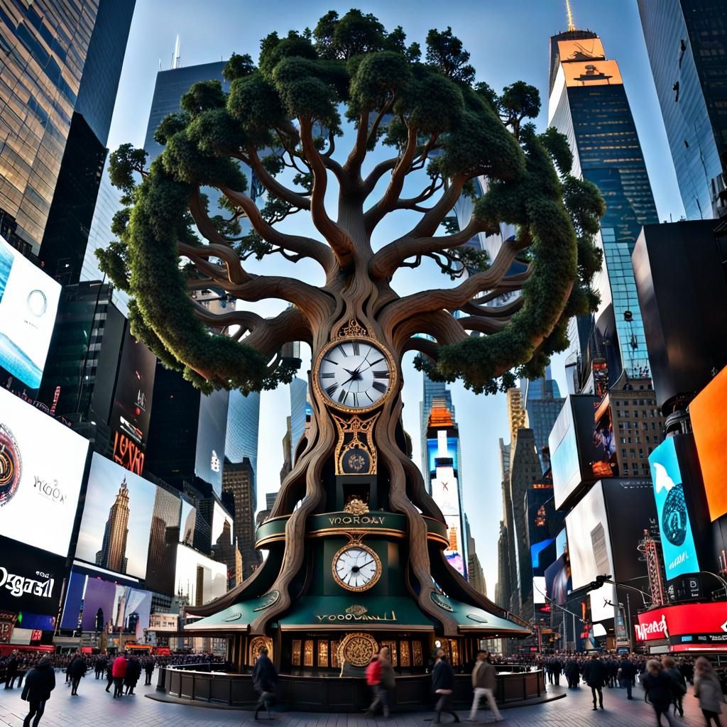 Yggdrasil in Times Square with Clock Face