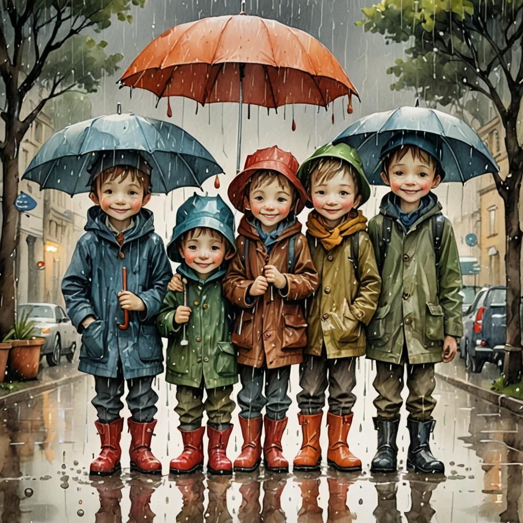 Rainy Day Joy: Whimsical Watercolor Illustration