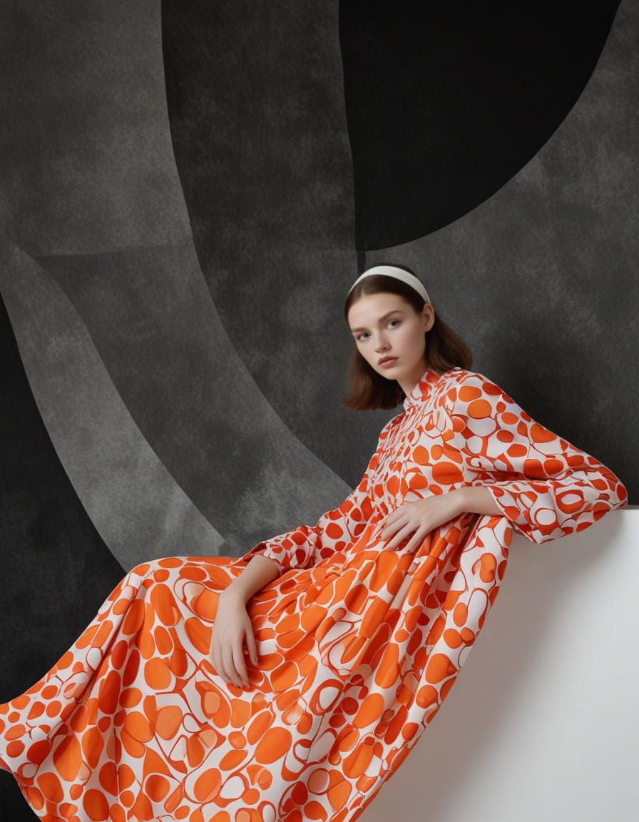 Vibrant Fashion Portrait with Marimekko Fabrics and Abstract...