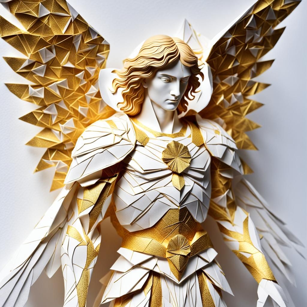Archangel Saint Michael: Kintsugi Paper Sculpture