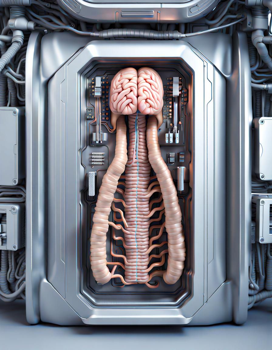 Futuristic computer module with organic Intestines photorealistic
