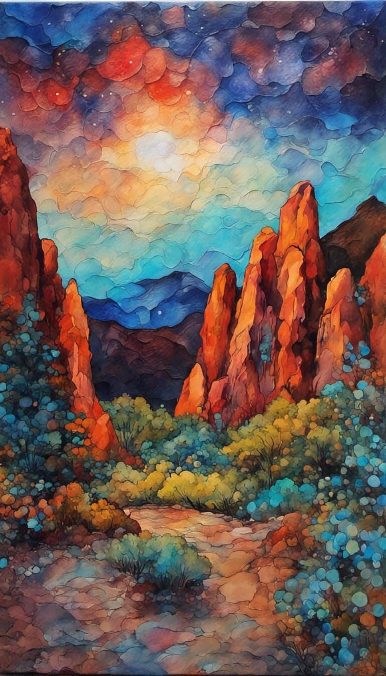 Garden of the Gods in Neo-Impressionist Oil Painting