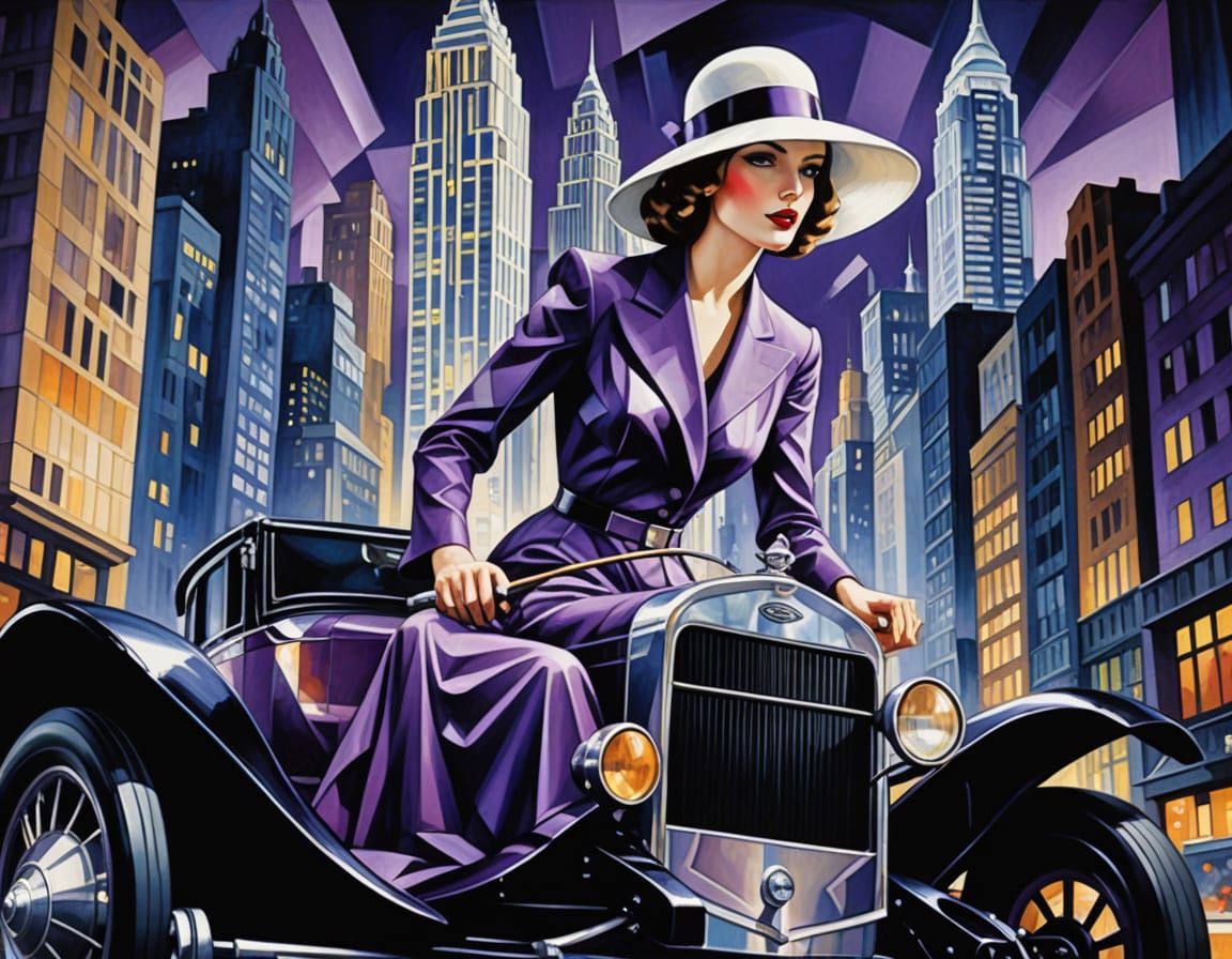 Art Deco Woman in Car