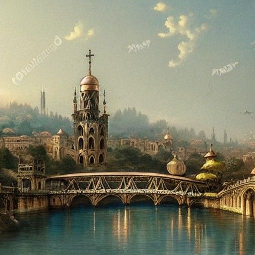 19th Century Oriental Cityscape Matte Painting