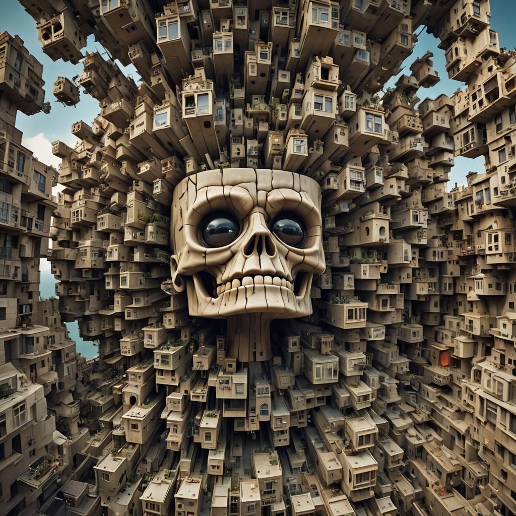 Skyward Blockhead in Surreal Photography Style
