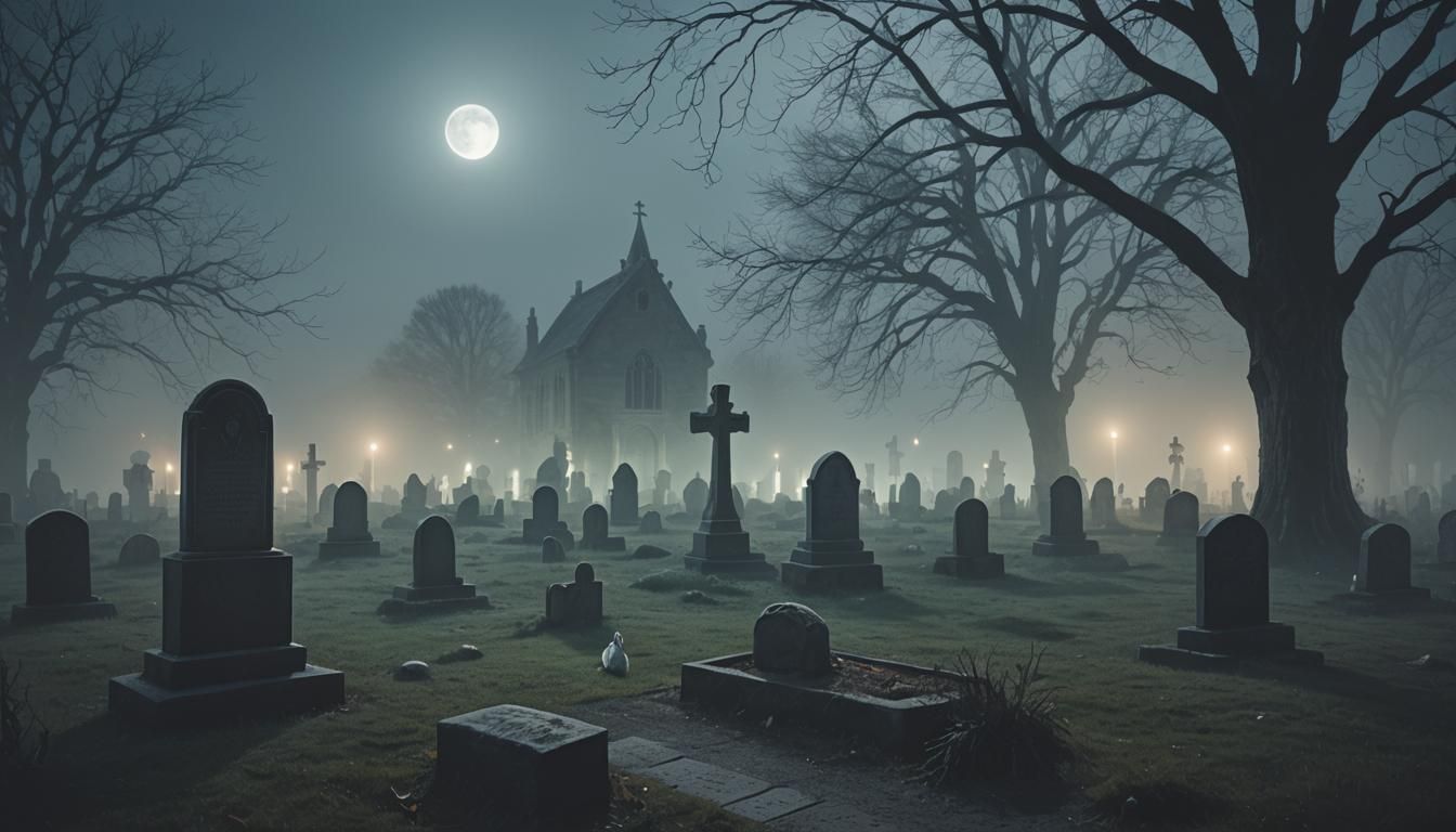 Ethereal Bunny in Fog-Covered Graveyard Concept Art