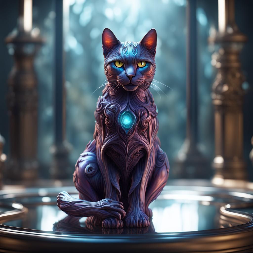 Fantastical Glass Cat in Detailed Matte Painting