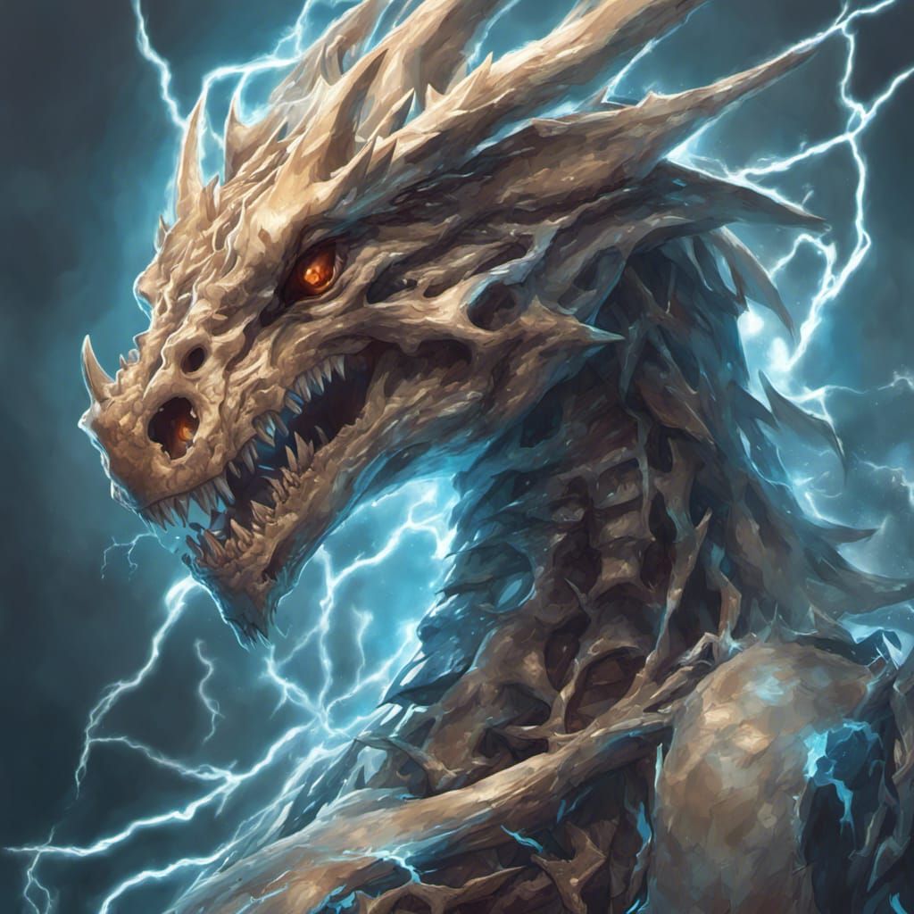 Skeleton Dragon Unleashes Lightning: Hyperdetailed Concept A...