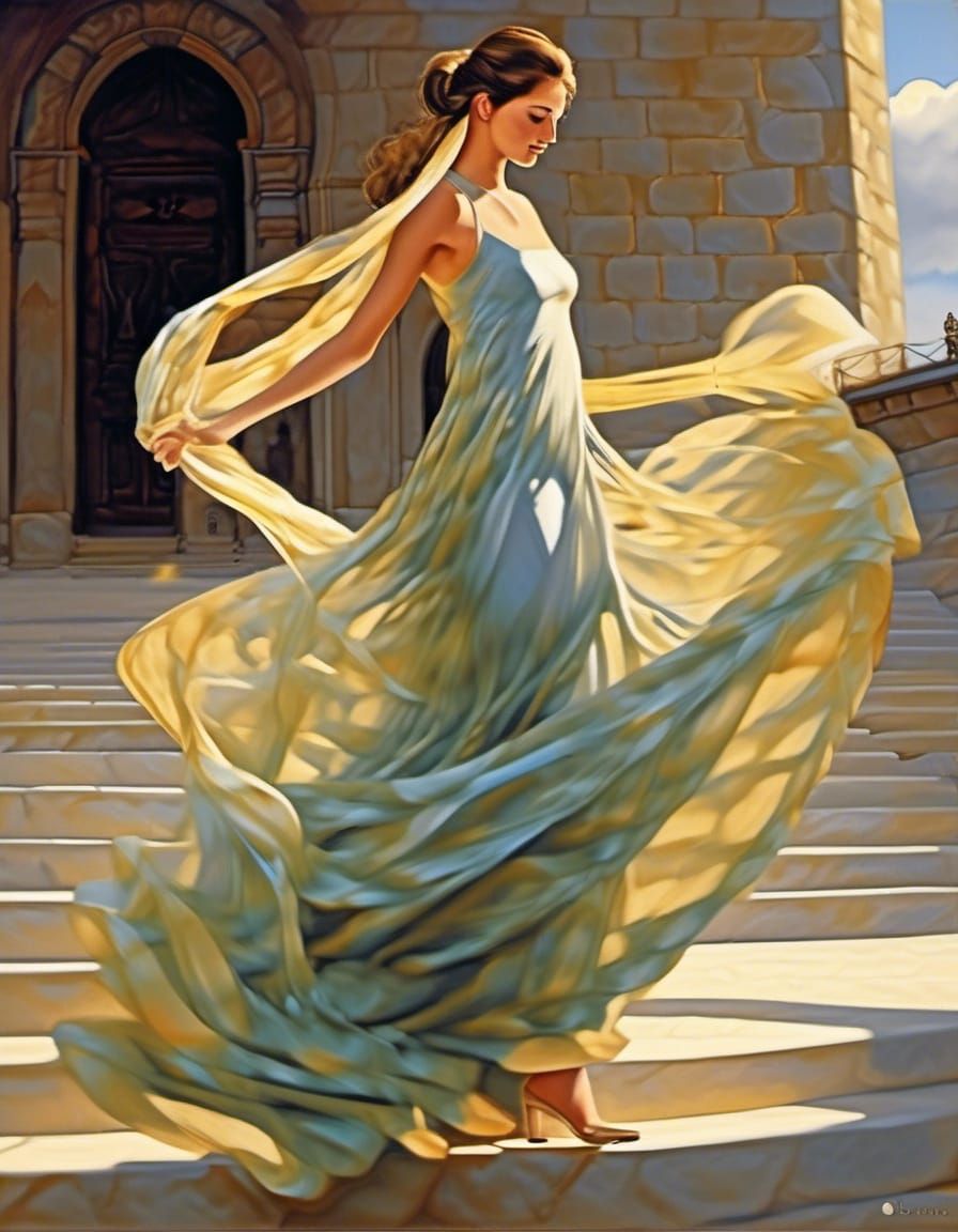 Enchanting Woman's Spellbinding Dance Illustration