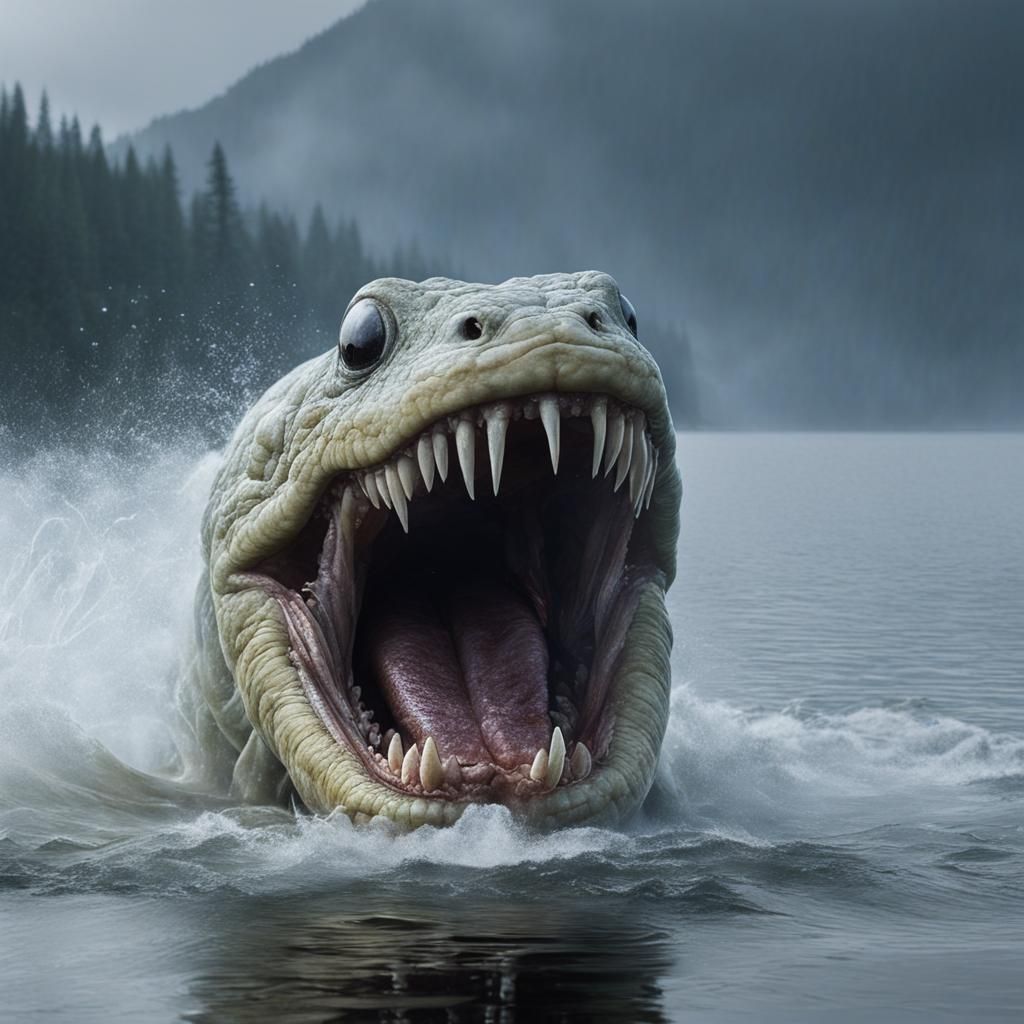 Gargantuan Lindworm Emerges from Misty Lake