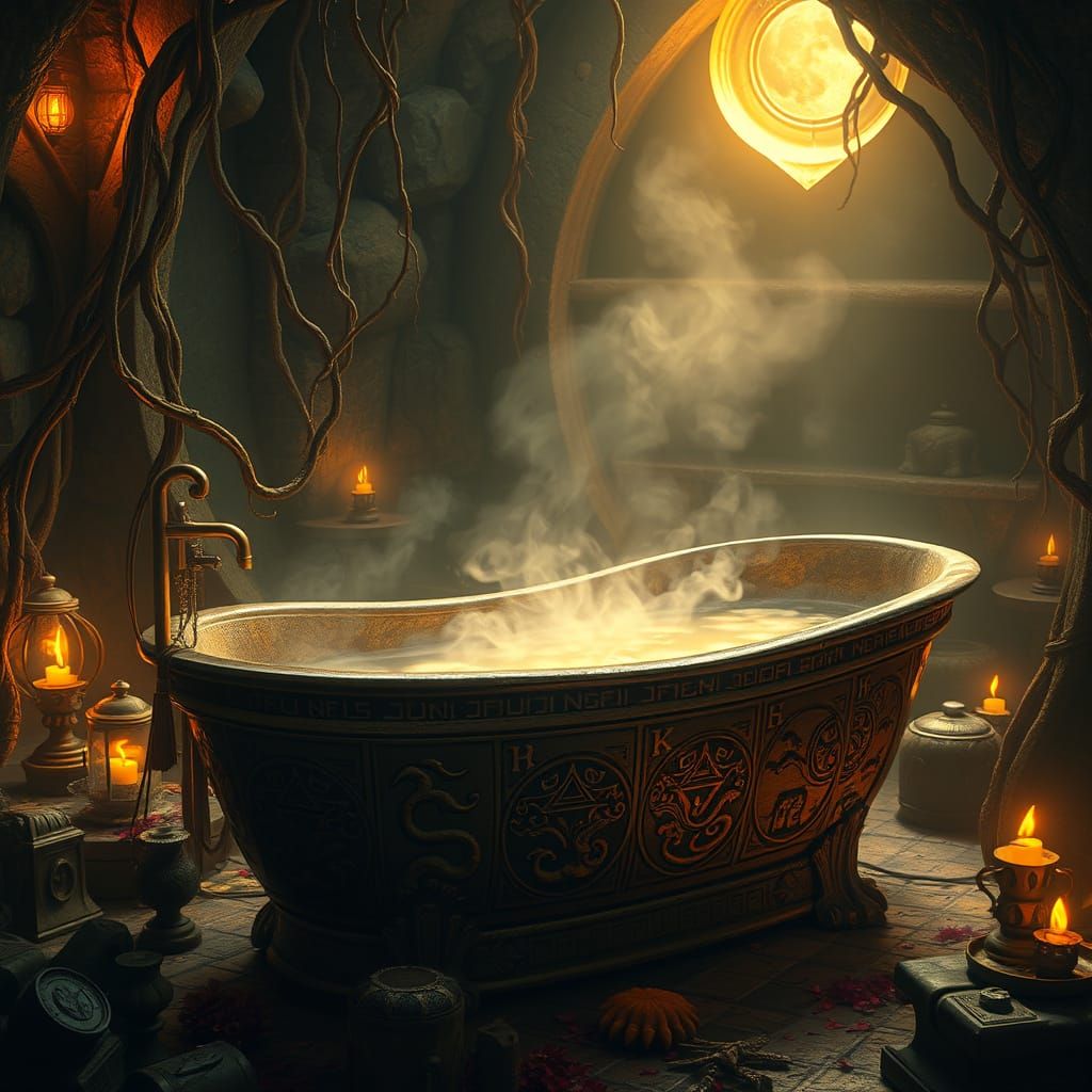 Mystical Ancient Tub Glows with Ethereal Energy