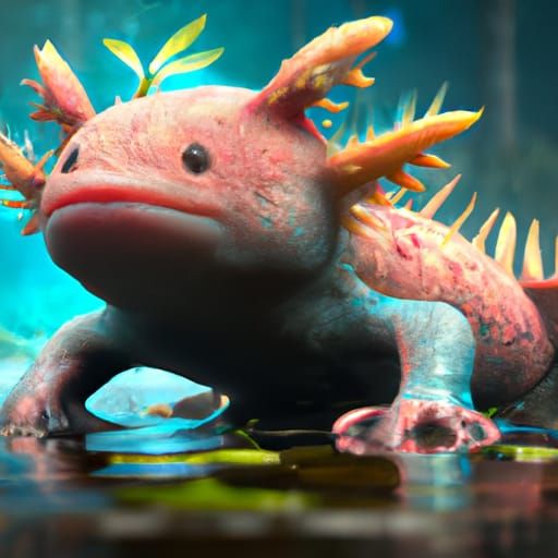 Fantastical Axolotl Matte Painting in Deep Color