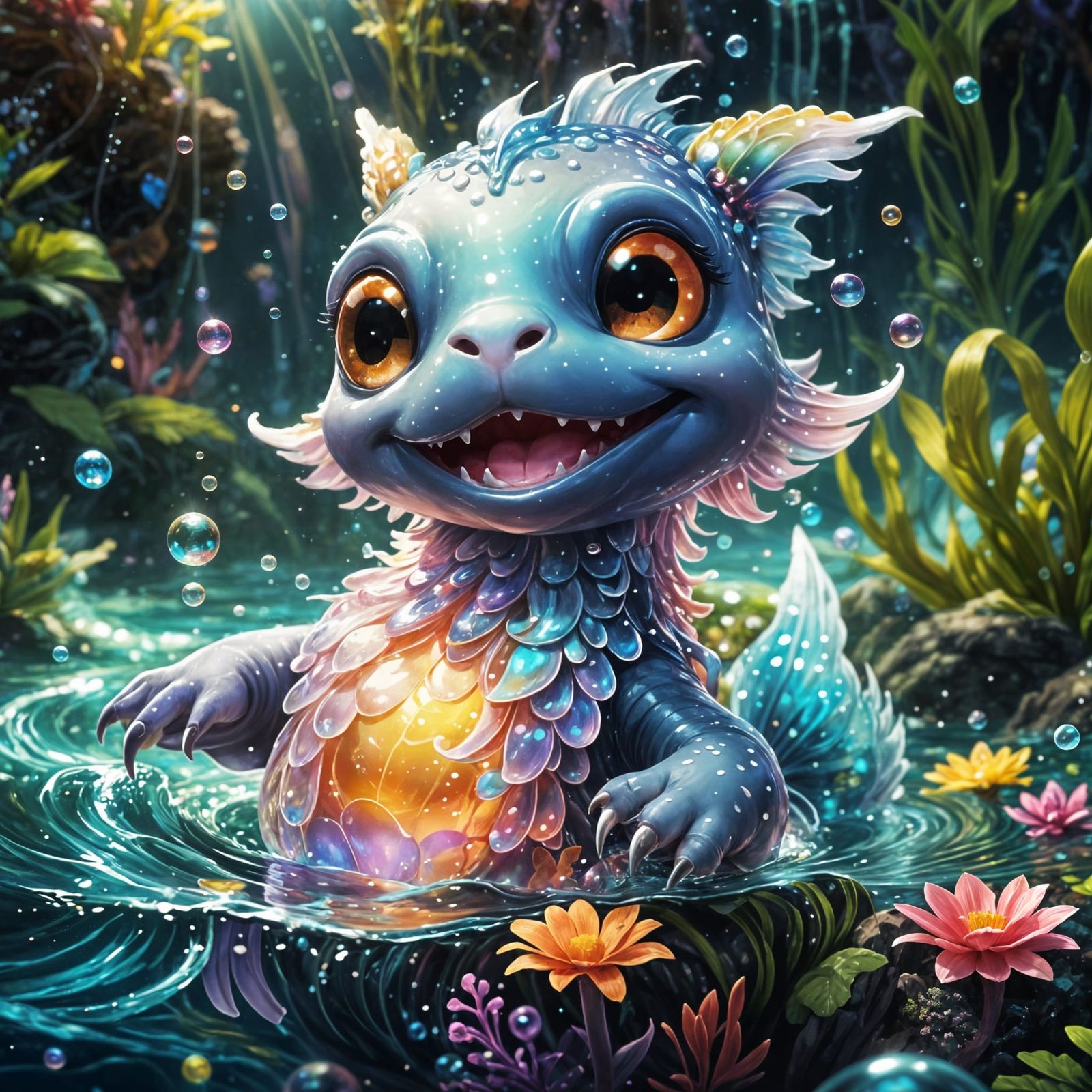 Joyful Creature's Underwater Adventure: Digital Art