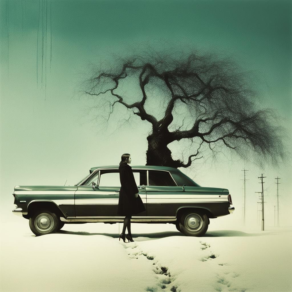 Surreal Girl Portrait in Atmospheric Landscape