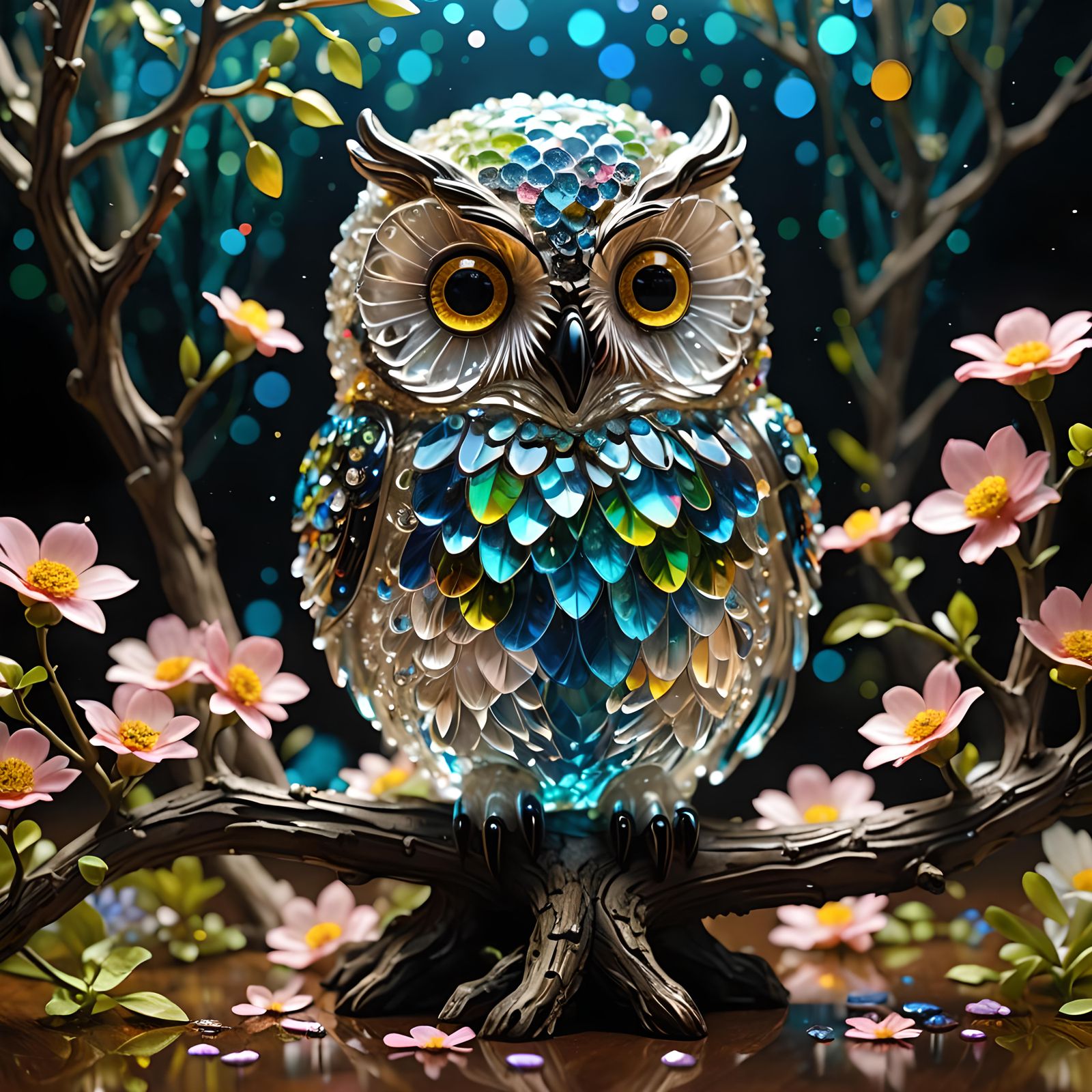 Crystal Sculpture of an Owl