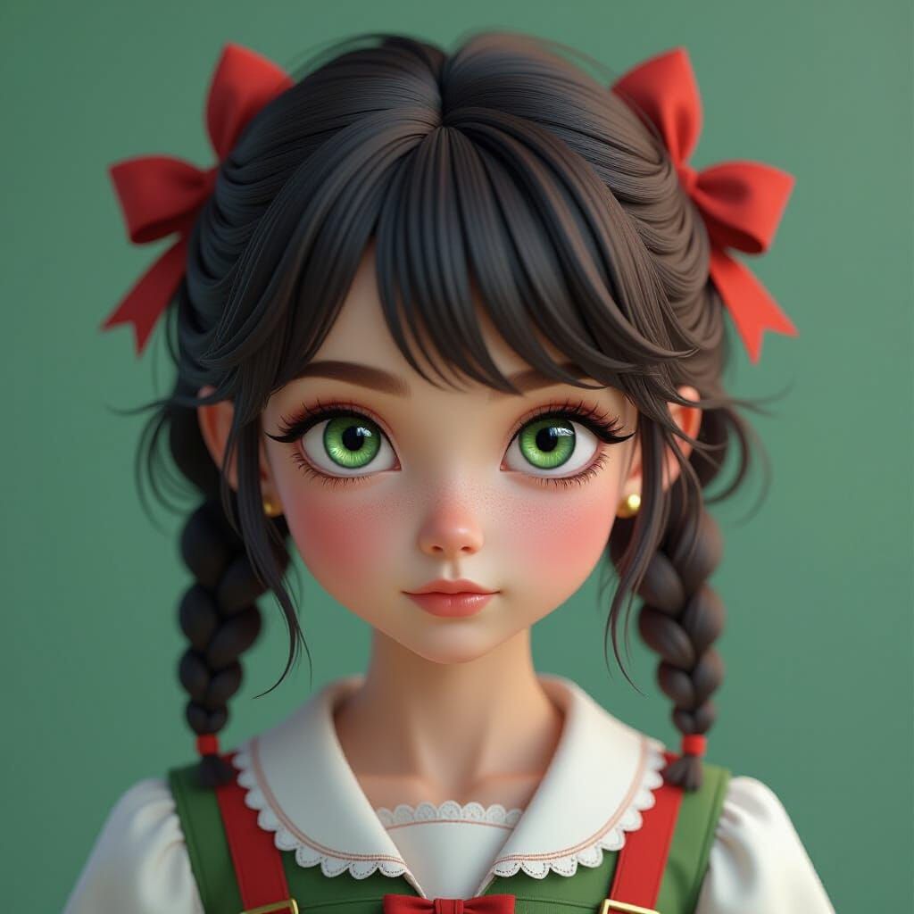 Adorable Girl with Piercing Green Eyes: Digital Art
