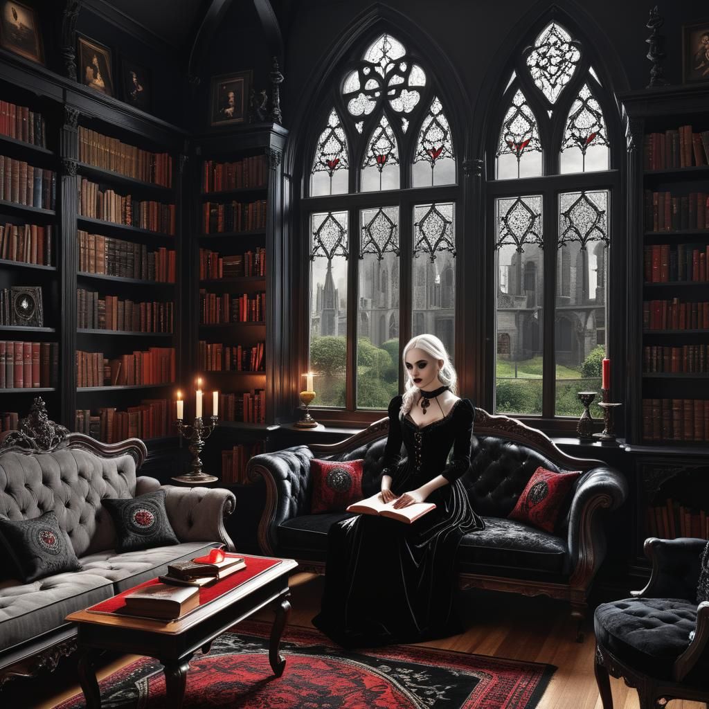Gothic Living Room with Candle in Dark Fantasy Art
