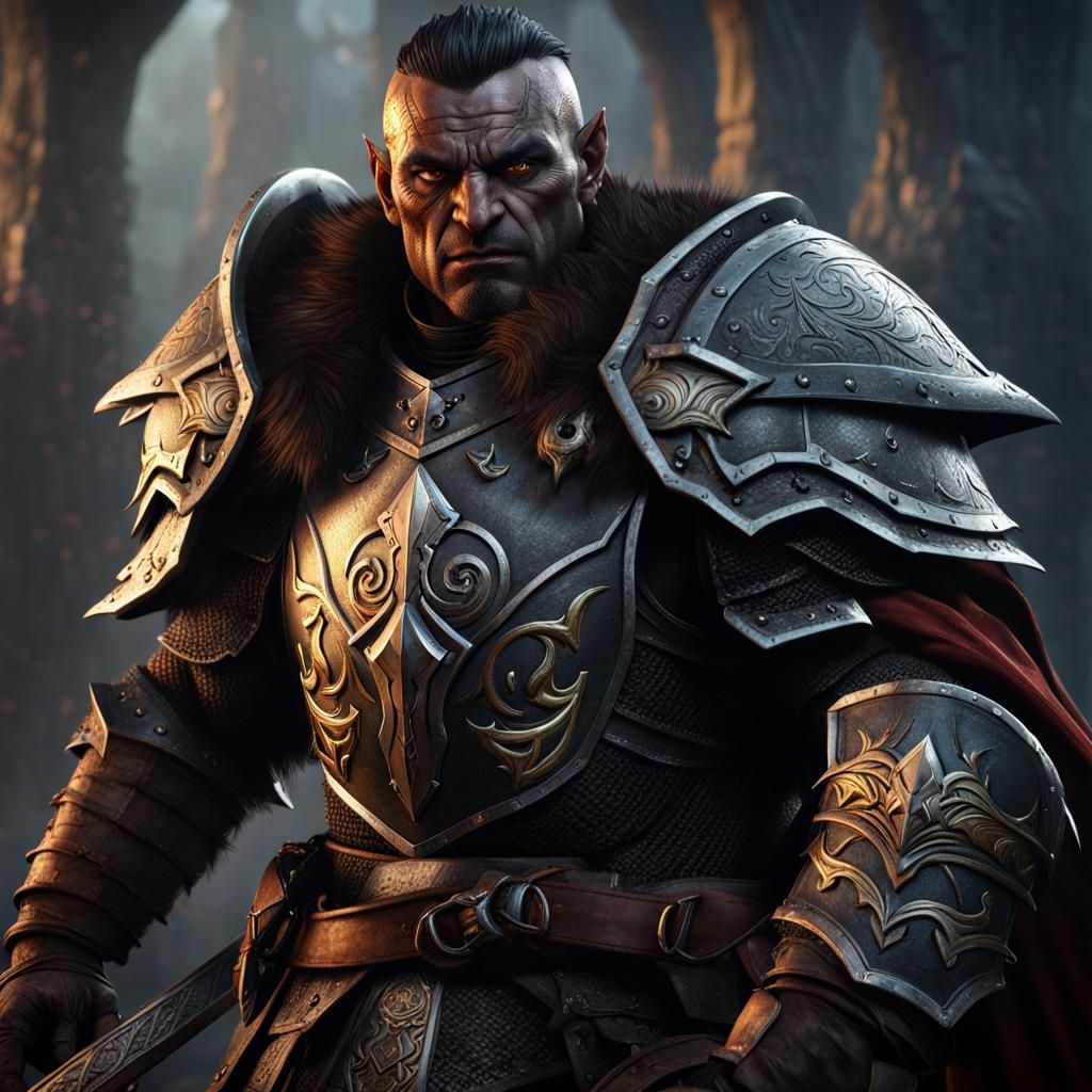 Half-Orc Rune Knight in Full Plate Armor
