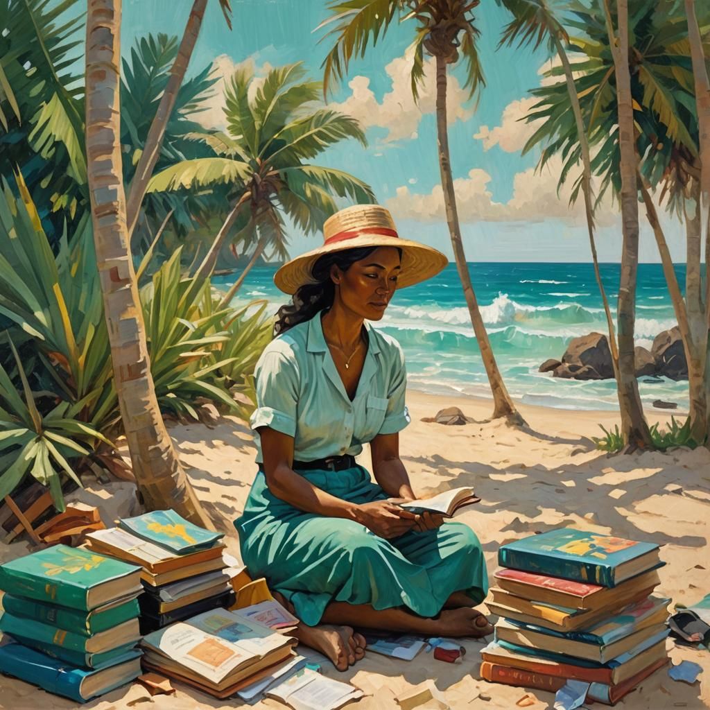 Tropical Beach Scene in Impressionist Style