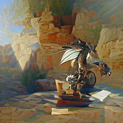 Majestic Mechanical Dragon in 3D with Oil Painting Style